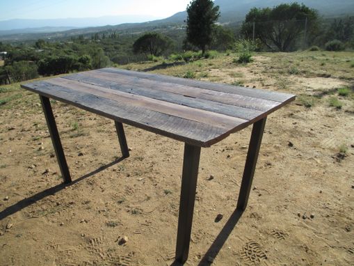 Custom Made Rustic Oak And Blackened Steel Dining Table