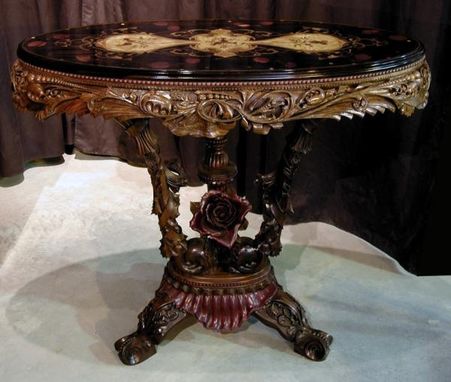 Custom Made Hand Carved & Inlaid Rosewood Table
