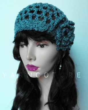 Custom Made The Lace Cloche/Beanie/Crochet Hat W/ Crochet Flower, Denim Blue,Spring,Summer,Fall,Winter Fashion