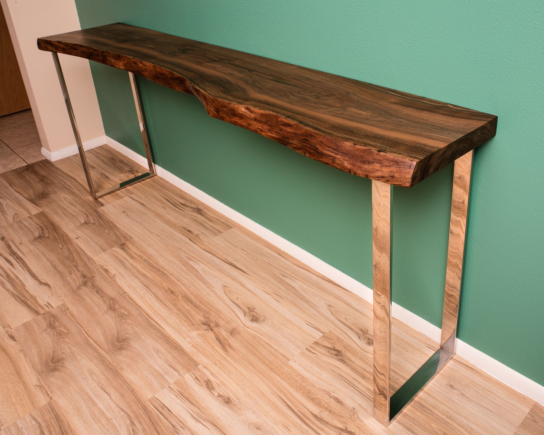 Hand Crafted Live Edge Wood Slab Modern Rustic Console Table by