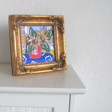 Custom Made Acrylic Sunflowers Still Life Painting, Miniature Eiffel Tower