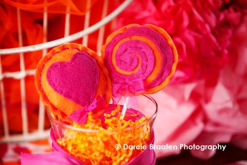 Custom Made Orange And Pink Felt Lollipops "Orange Sherbet''