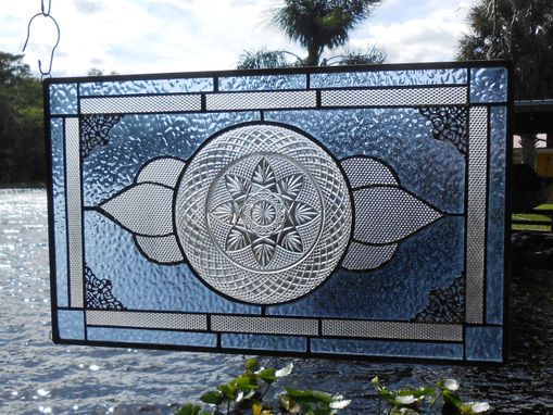 Custom Made Stained Glass Plate Panel Window Transom, Vintage Crystal Luminarc Cris D'Arques Plates Valance