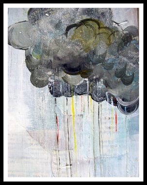 Custom Made Rain In Technicolor - Big Print In 8.5x11 Inches - Grey - Gray Cloud, Rainbow Raindrops