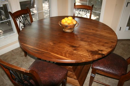 Custom Made Walnut Round Table With Pedestal (Chairs Not Included)
