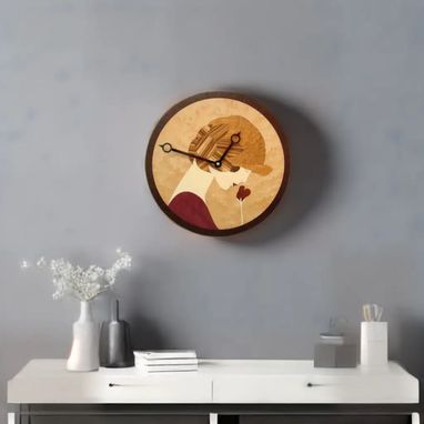 Custom Made Art Deco Styled Wall Clock Made With Inlaid Wood. Wc-2