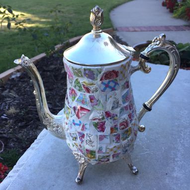 Custom Made Mosaic Silver Teapot Decorated With Broken China