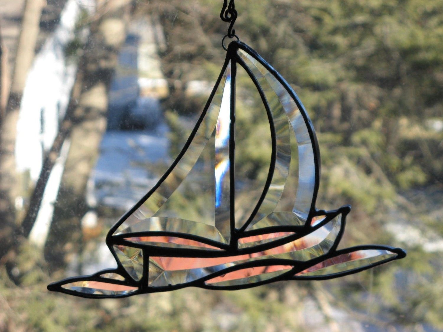 Buy Hand Crafted Stained Glass Beveled Sailboat On Waves, made to order ...