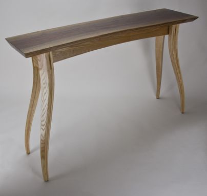 Custom Made Hall Table With Live Edge Walnut Slab Top And Ash Base