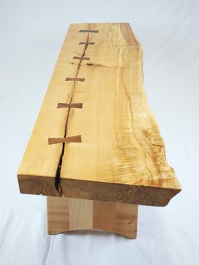 Custom Made Stitched Up Maple Slab Coffee Table With Black Walnut Butterflys