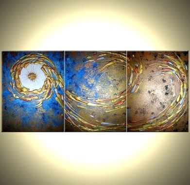 Custom Made Original Large Abstract Art, Gold Metallic Textured, Blue Night Star Painting By Lafferty - 24x54