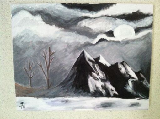 Custom Made Mountain Moon Landscape Painting