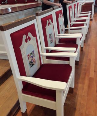 Custom Made Altar Chairs With Needlepoint And Cushions
