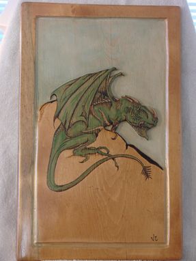 Custom Made Wood Burned  'Dragon' Wall Hanging W/Carving