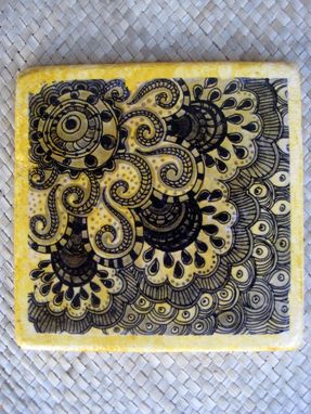 Custom Made Decorative Stone Tile-6"X6" Handmade Black Grey Yellow