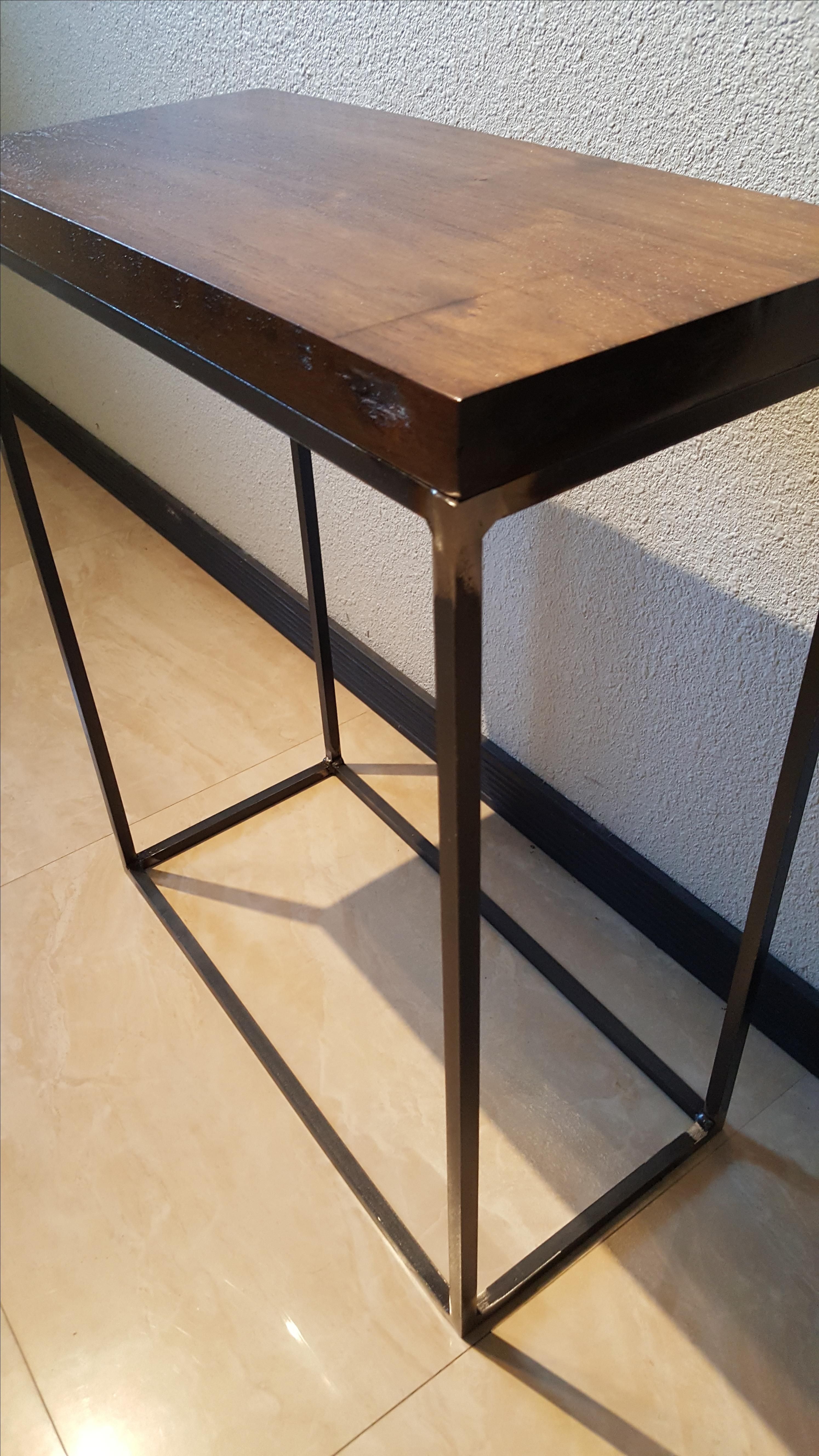 Handmade Simplistic Modern Metal Base End Table With Walnut Top by