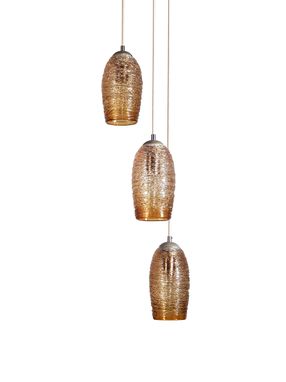 Custom Made Amber Spun Glass Cluster Bell Pendant Chandelier