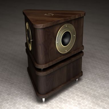 Custom Made Flatiron 2.1 Amplified Speaker + Subwoofer (Matched Neutral Paint Colors And Hardwoods)