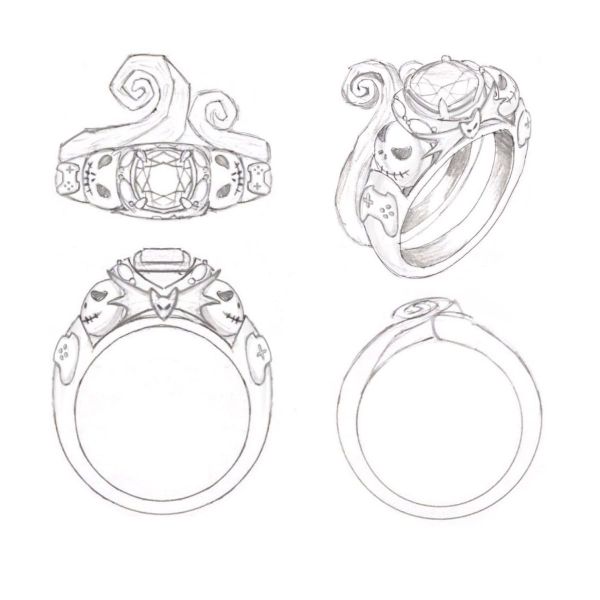 This bridal set is chock-full of Nightmare Before Christmas inspired imagery plus a personal touch: engraved video game controllers.