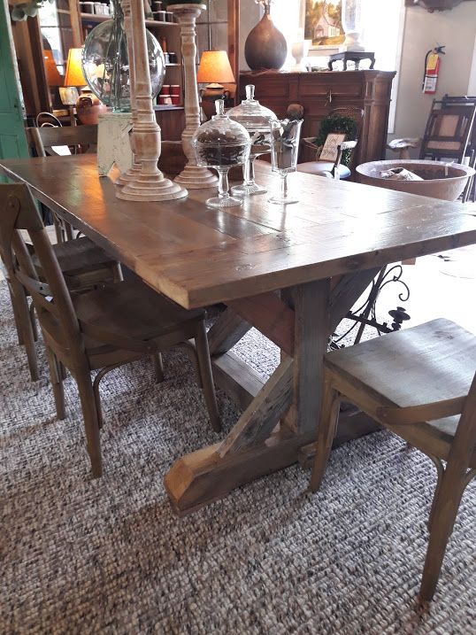 Custom Made Reclaimed Fir And Pine Trestle Table by Debner Fine Art and