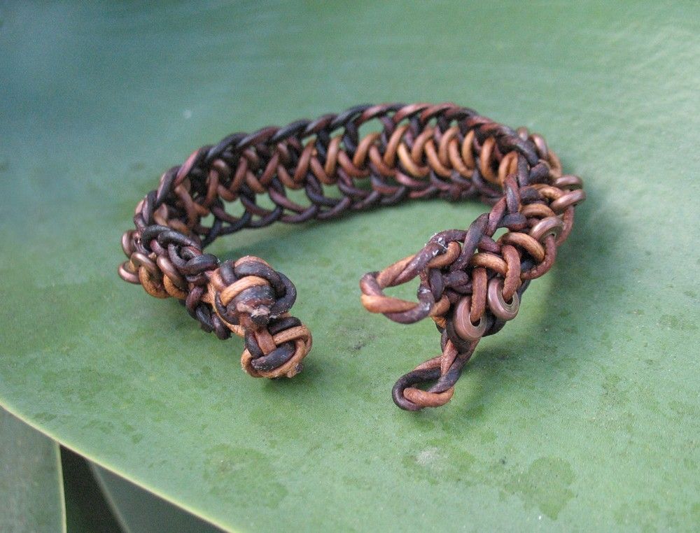 Leather copper online bracelet