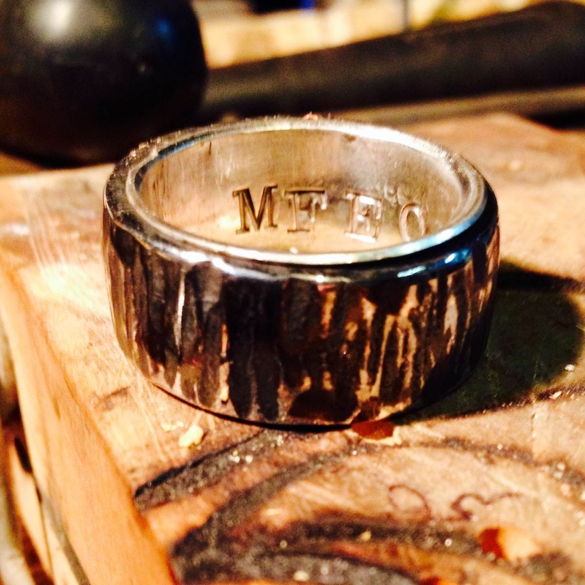 Hand Made Tree Bark Wedding Band In Stainless Steel Men Or Women