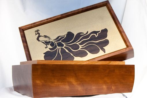 Custom Made Peacock Keepsake Box Indian Rosewood Inlay In Brass