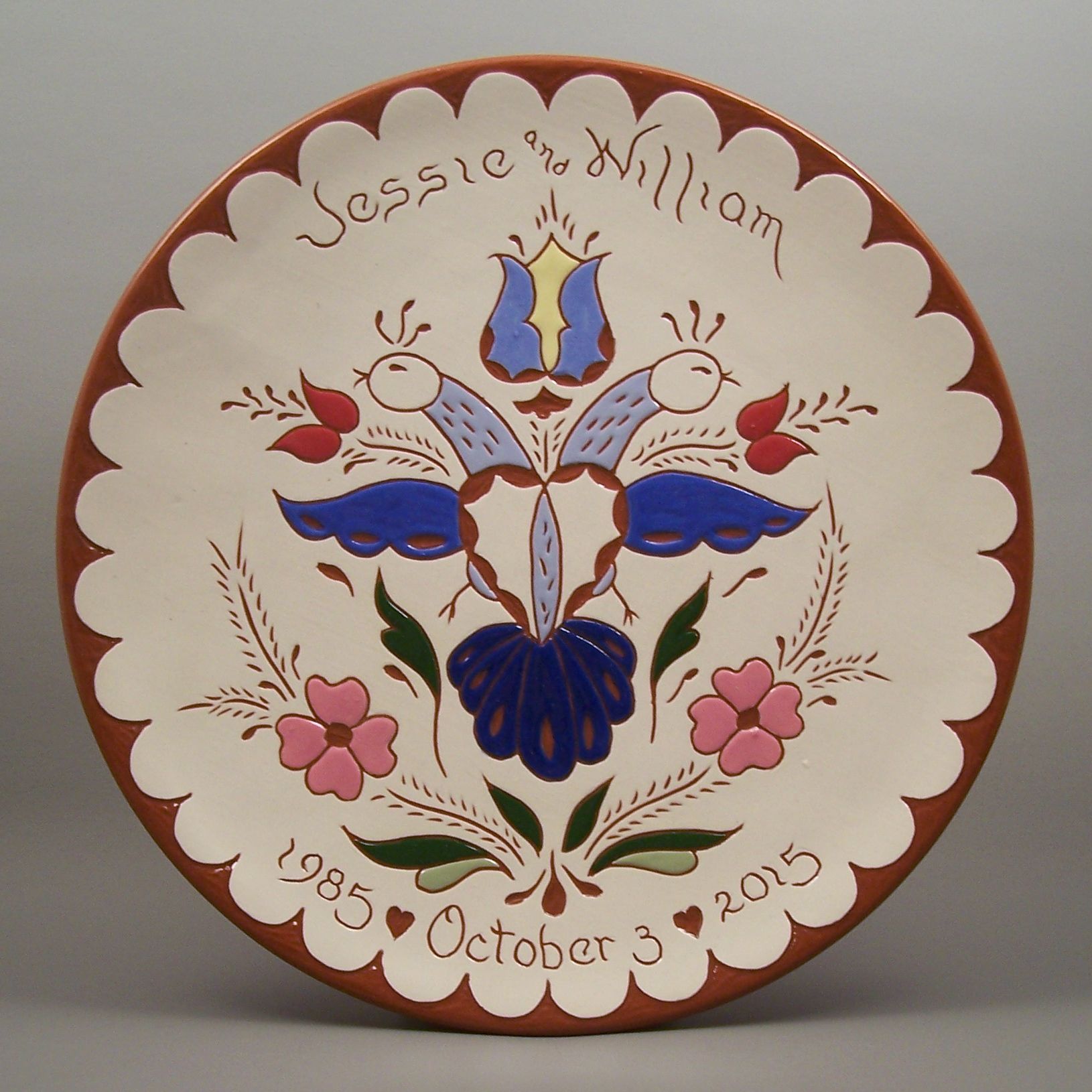 Hand Crafted 7Personalized Pennsylvania Dutch Wedding Plate by