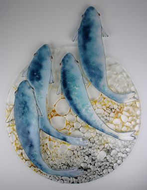 Custom Made Fused Glass Artwork - "Blue Fish"