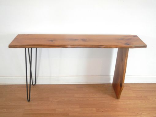 Custom Made Live Edge Mid Century Modern Console Table With Hairpin Steel Legs