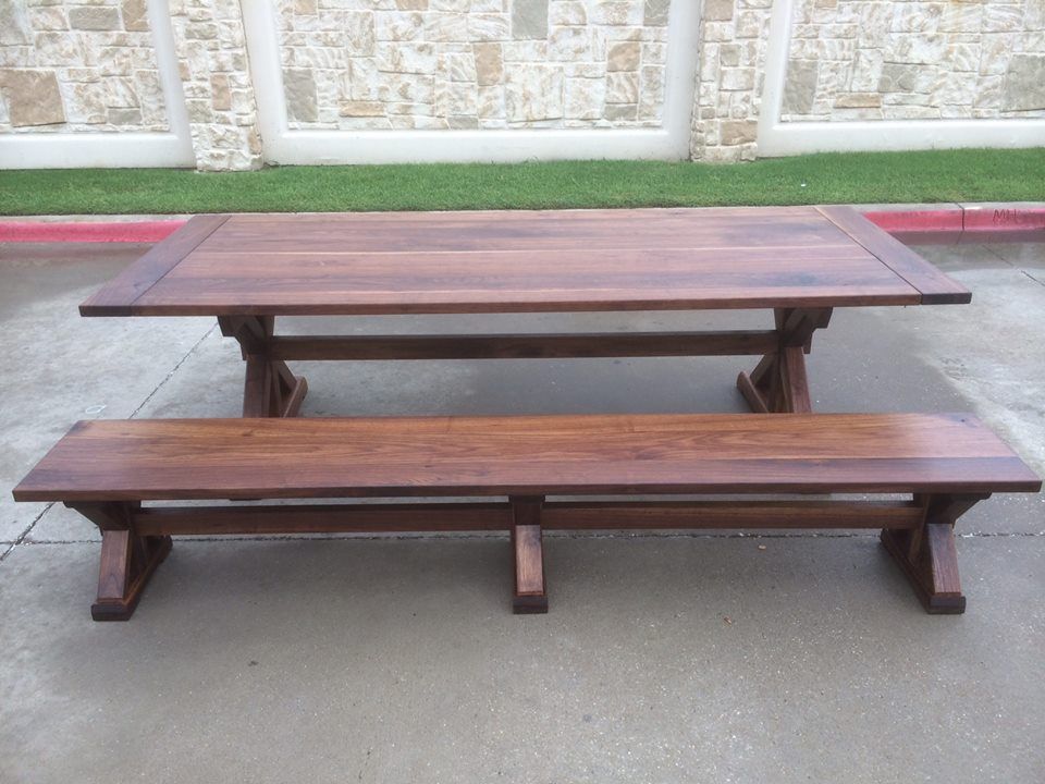 Custom Made Walnut Trestle Table, Walcut Outdoor Furniture