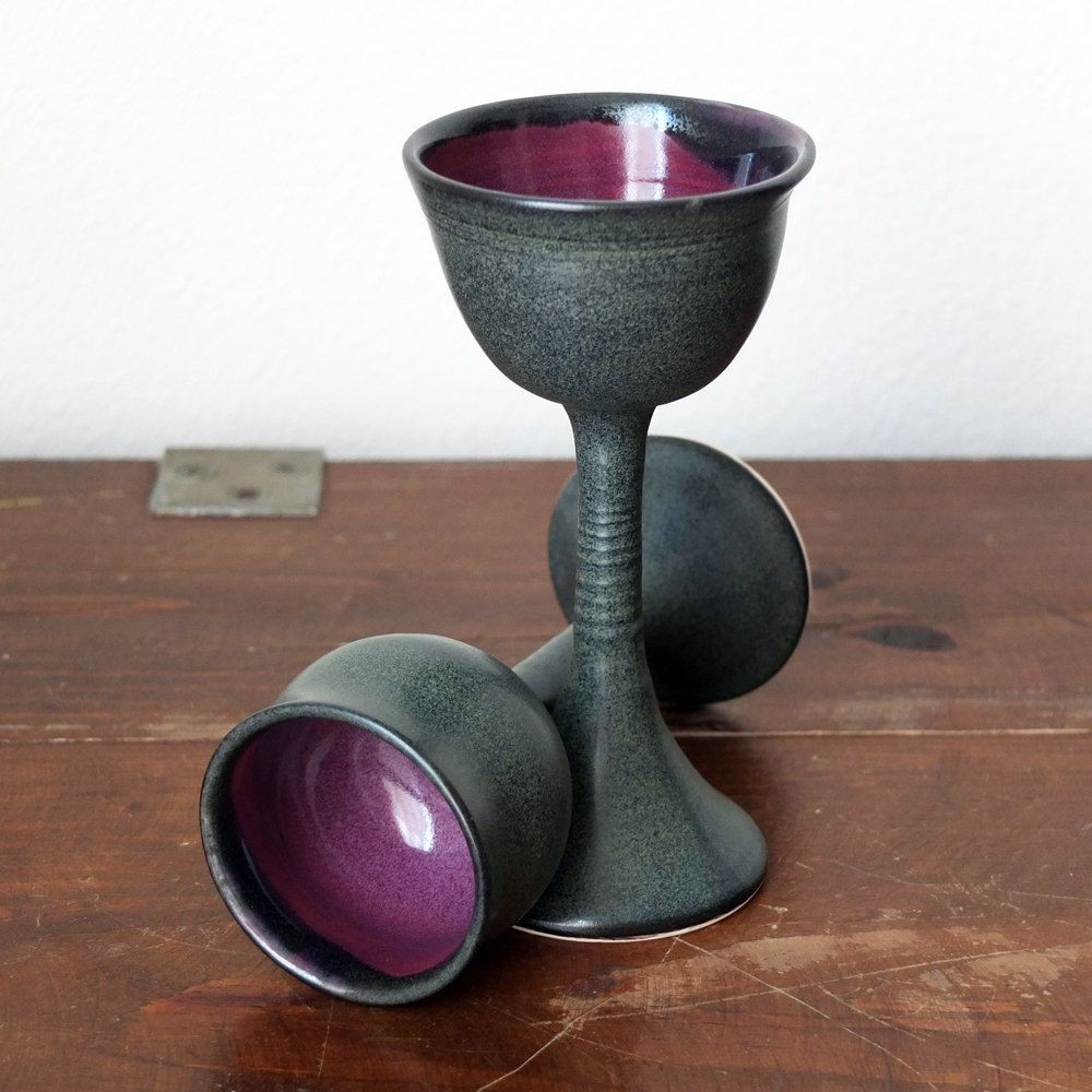 Custom 2 Iron Purple Wine Glasses Goblets Chalices Wheel Thrown