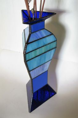 Custom Made Pussy Willows In Modern Blue Vase - Stained Glass, And Flame Worked 3d Glass Sculpture