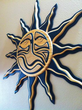 Custom Made Black And Natural Wood Crafted Layered Sun