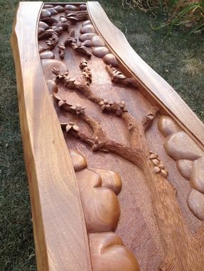 Custom Made Custom Coffee Table With Blossom Tree Scene, Hand Carved By Scott, Lazy River Studio