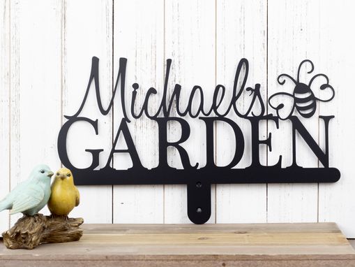 Custom Made Personalized Garden Metal Name Sign, Bumble Bee - Matte Black Shown