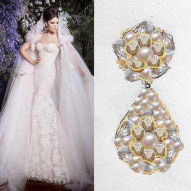 Custom Made Custom Bridal Earrings With Handmade Lace, Pearls, Crystals