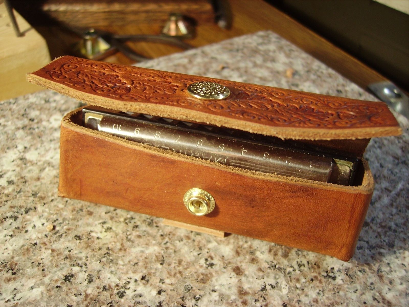 Hand Crafted Handcrafted Leather Harmonica Cases by Gene's Leather