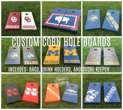 Custom Made Personalized Cornhole Boards, Yard Games, Wedding Gift, Score Board, Bags, Drink Holder