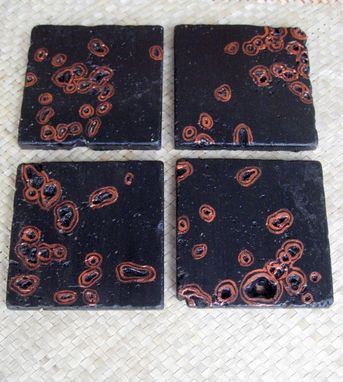 Custom Made Coasters Handmade Travertine Black And Copper-Set Of 4