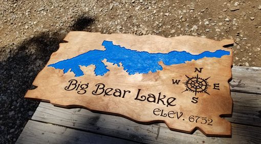 Custom Made Big Bear Lake Custom Wood Carved Map