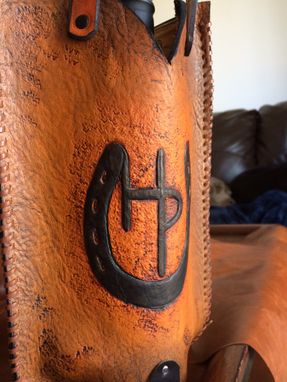 Custom Made Western Boot Leather Wine Or Beverage Tote.