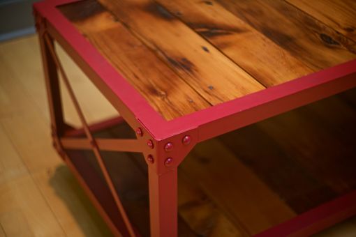 Custom Made Vintage Industrial/Loft Style Coffee Table On Steel Castors - Riveted Steel And Reclaimed Wood