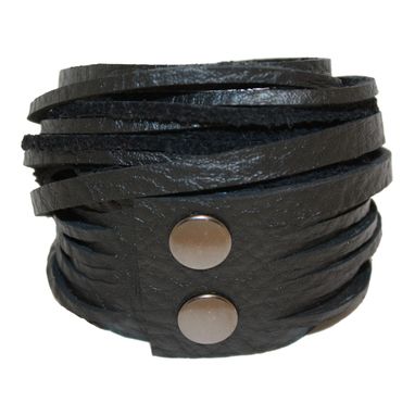 Custom Made Leather Wrap Bracelet: Charcoal Grey With Antique Brass Snaps