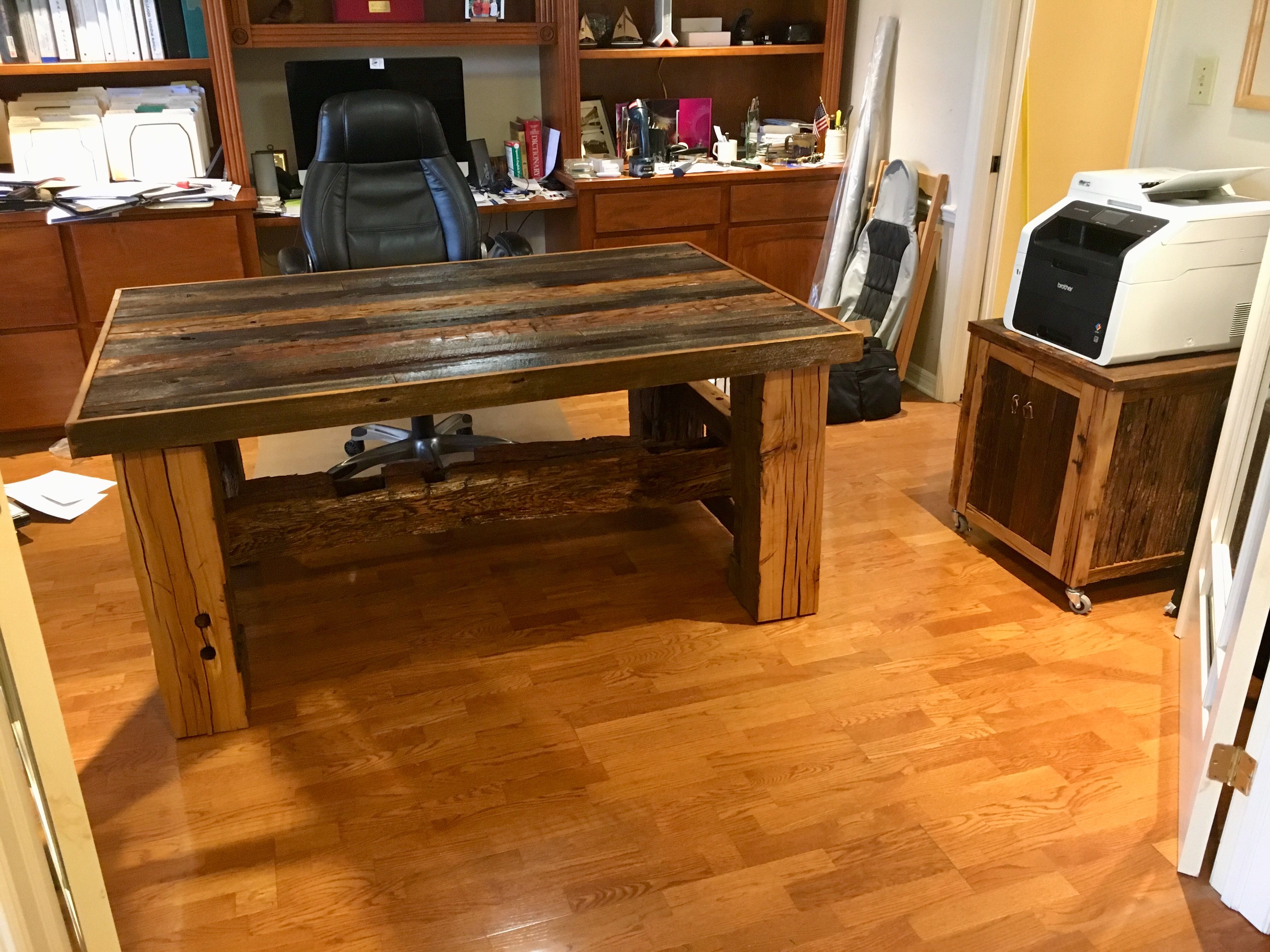 Hand Crafted Barn Beam Desk With Matching Printer Stand by The Plane