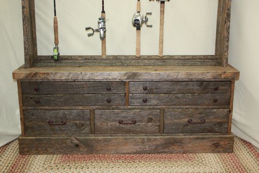 Custom Made Reclaimed/Barnwood Lumber Fishing Rod Rack/Cabinet
