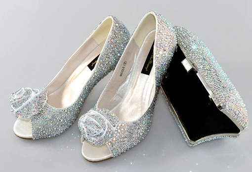 Custom Made Swarovski Ab Multi Crystal Glitter Bridal Wedding Low Heel