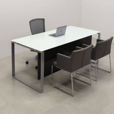 Custom Made Custom Modern Executive Office Desk, Tempered Glass Top - Aspen Straight Desk