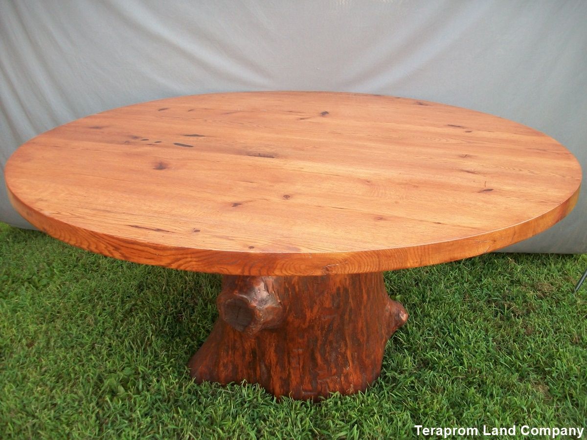 Custom 60" Oak Tree Stump Pedestal Dining Table by Teraprom Land