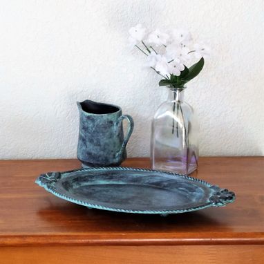 Custom Made Black And Teal Decorative Pitcher And Tray Home Decor